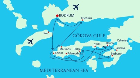Map for Hisaronu Gulf Luxury Gulet Turkey Cruise
