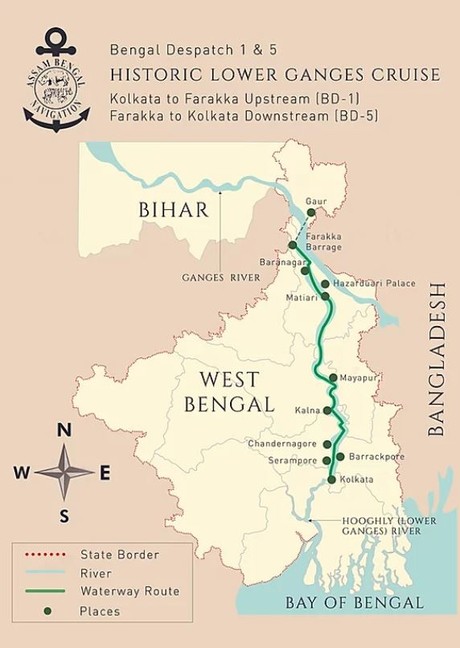 Map for Historic Lower Ganges Cruise (ABN Rajmahal)