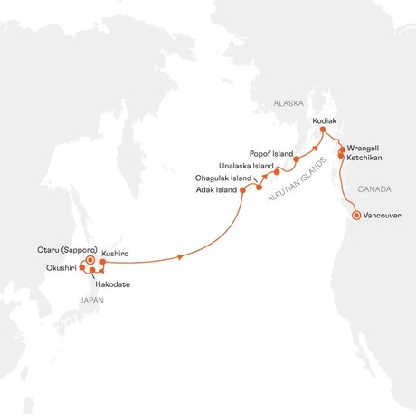Map for Hokkaido, Aleutian Islands and Alaska’s Inside Passage: Powerful Pristine Beauty