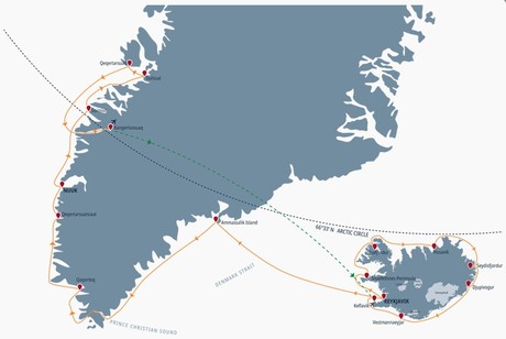 Map for Hot Springs & Eternal Ice - Iceland and Greenland Cruise