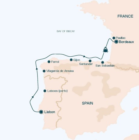 Map for Explore the Iberian and Gascon Shores: Cruise from Lisbon to Bordeaux
