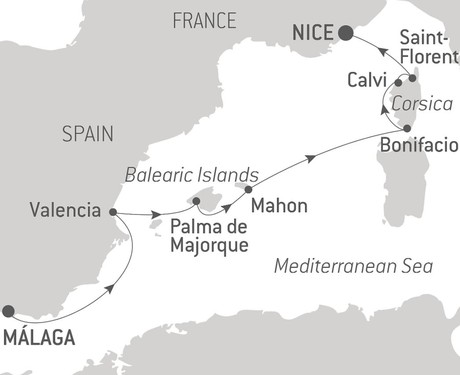 Map for Iberian Shores & Corsica aboard Le Lyrial