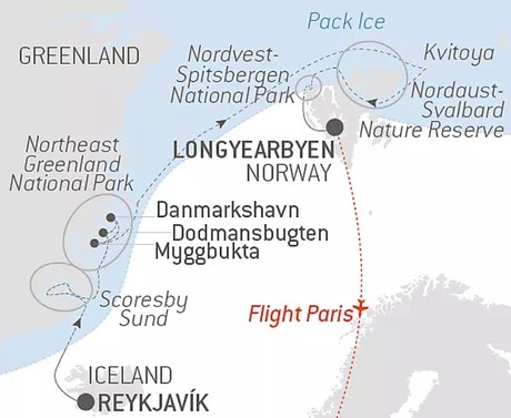 Map for In the Ice of the Arctic, from Greenland to Svalbard 2023