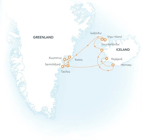 Map for Iceland & East Greenland Explorer - Arctic Expedition Cruise