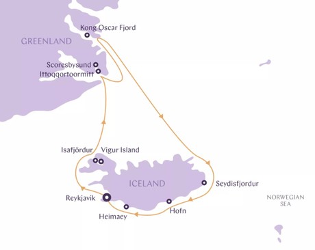 Map for Island Hearts of the Arctic - Iceland & Eastern Greenland Adventure Cruise