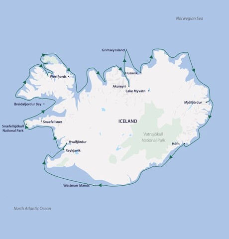 Map for Iceland Circumnavigation aboard Greg Mortimer
