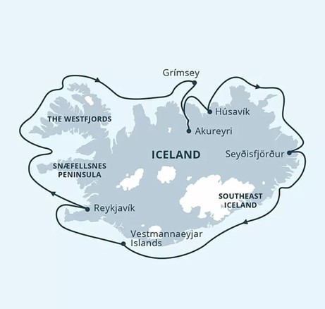 Map for Iceland Circumnavigation with Adventure Canada