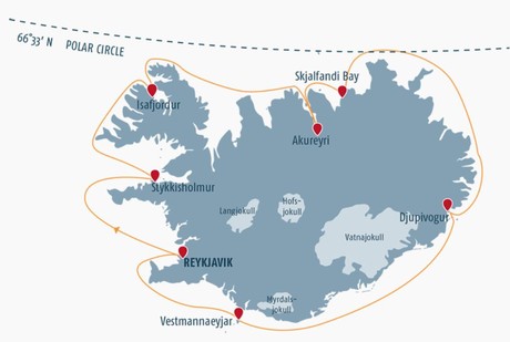 Map for Best of Iceland 8 Day Cruise
