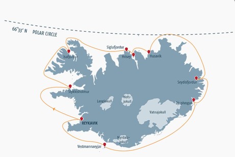 Map for Iceland Circumnavigation Cruise aboard Seaventure