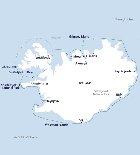 Map for Iceland Circumnavigation - 11 Day Cruise from Reykjavik