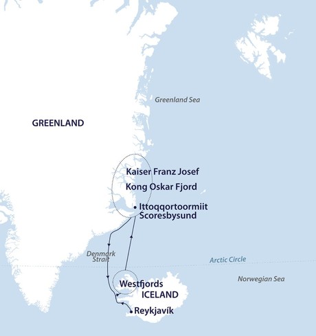 Map for Iceland & East Greenland - Under the Northern Lights
