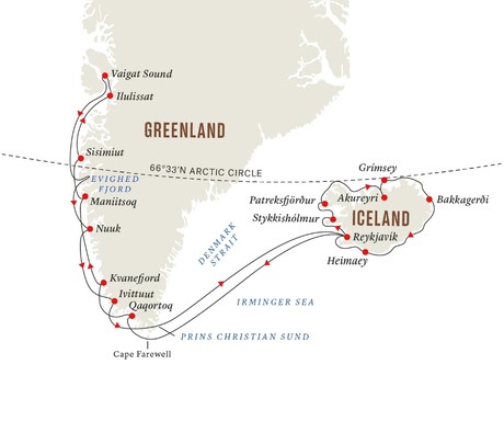 Map for Iceland & Greenland – Arctic Expedition Cruise under the Midnight Sun