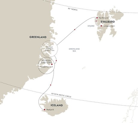 Map for Arctic Island Odyssey – Iceland, Greenland and Svalbard