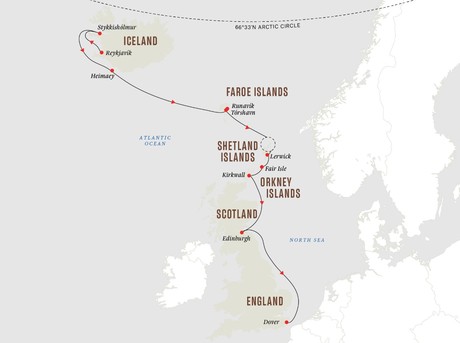 Map for Island Hopping in the North Atlantic – Iceland, the Faroe Islands and British Isles