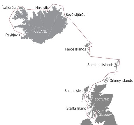 Map for Scotland, Faroe Islands & Iceland: A 13-Day Expedition Cruise Exploring the Remote Isles
