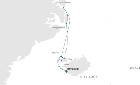 Map for Iceland to Greenland Roundtrip Cruise