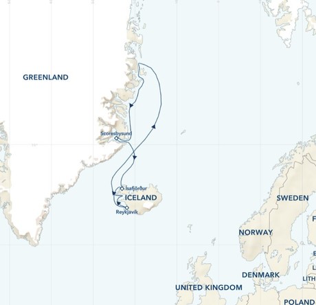 Map for Iceland’s Wild West Coast to East Greenland