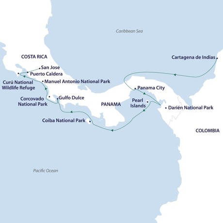 Map for Costa Rica and the Panama Canal Cruise - From San Jose to Cartagena