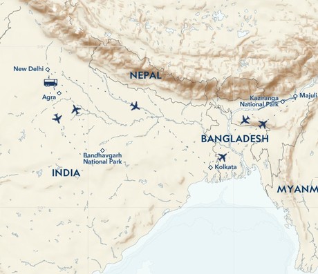 Map for India by Land and River: Taj Mahal, Safaris and the Brahmaputra