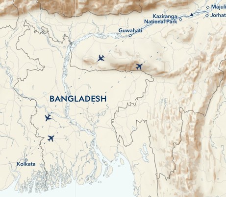 Map for India Expedition: Kolkata, Kaziranga and the Brahmaputra River