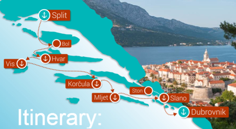 Map for Split to Dubrovnik Luxury Croatia cruise
