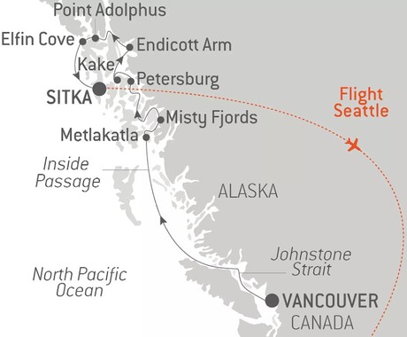 Map for Cruising Alaska’s Inside Passage – with Smithsonian Journeys