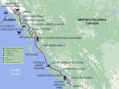 Map for Inside Passage with Olympic National Park & 2 Days in Glacier Bay - Alaska Cruise