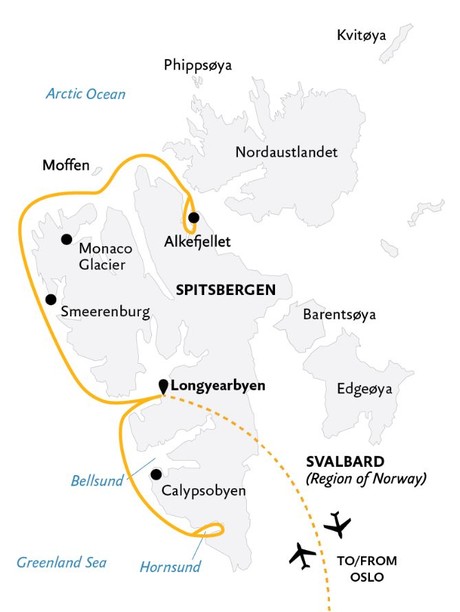Map for Intro to Spitsbergen: Fjords, Glaciers and Wildlife of Svalbard