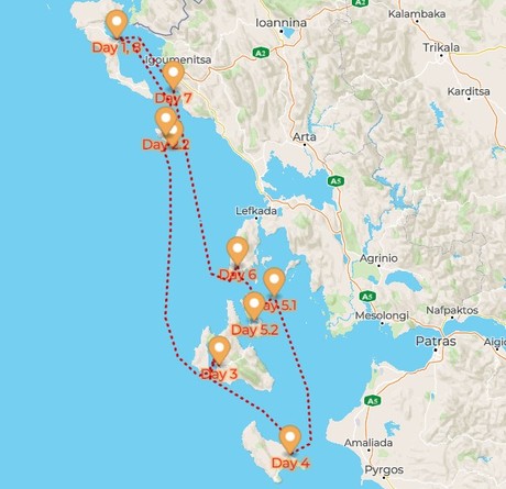 Map for Ionian Small Ship Sailing Cruise. The Odyssey