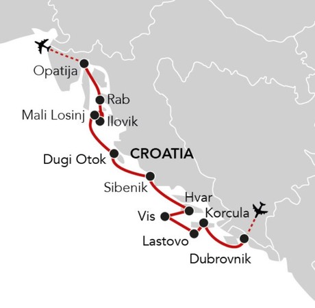Map for Island Hopping in Dalmatia aboard Queen Eleganza