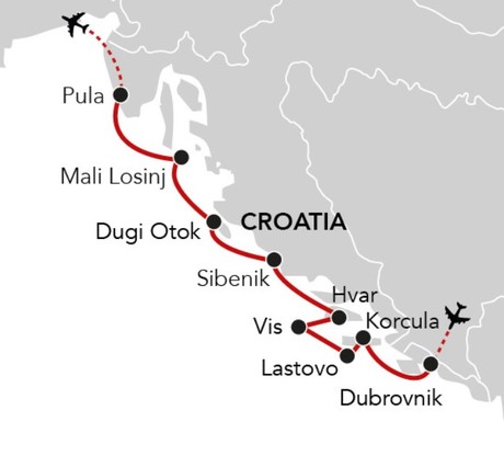 Map for Island Hopping from Dalmatia to Istria