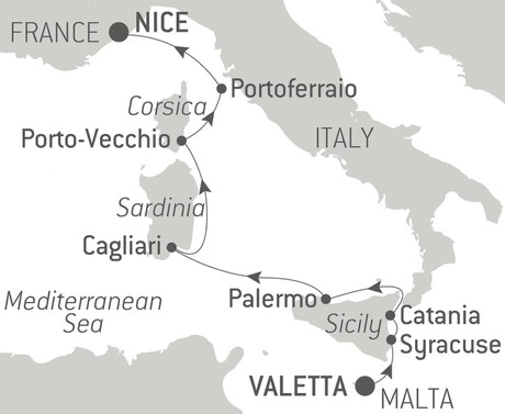 Map for Island Hopping in the Mediterranean aboard Le Jacques Cartier
