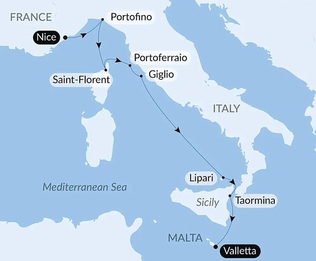 Map for Isle of Beauty, Italian Shores & Malta - Italy & France Luxury Cruise