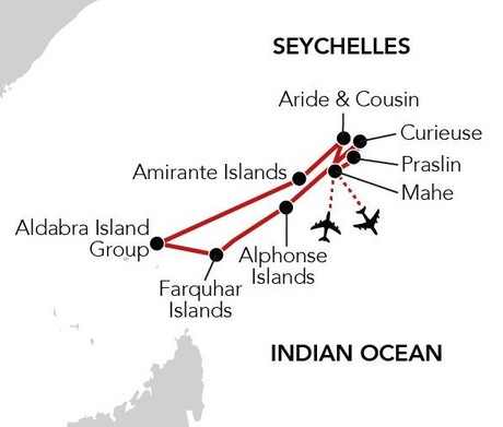 Map for Islands & Atolls of the Seychelles Small Ship Cruise
