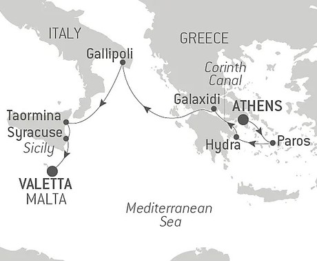 Map for Islands and Cities of the Mediterranean Luxury Cruise