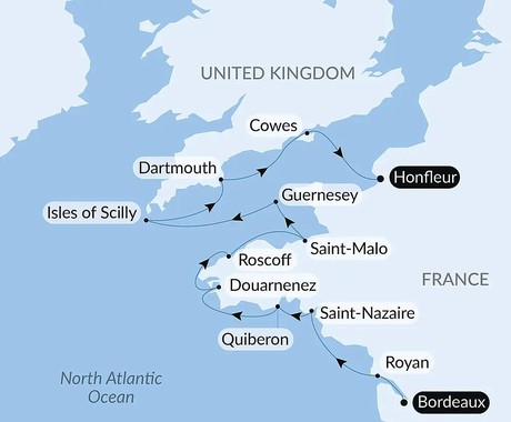 Map for Islands and Cities of the North Atlantic Small Ship Cruise