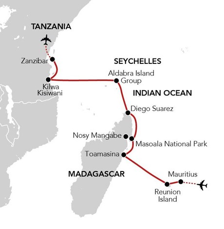 Map for Islands of the Indian Ocean - An Expedition from Mauritius to Zanzibar