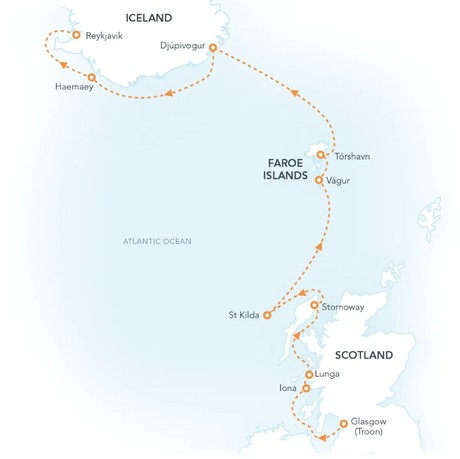 Map for Isles of the North Atlantic Cruise