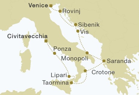 Map for Italy, Albania & Croatia 10 Nights Sailing Cruise