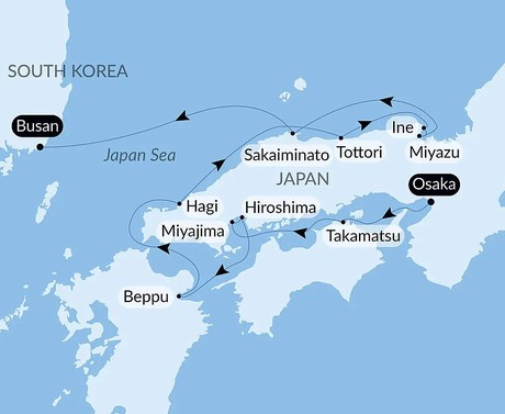 Map for Japanese Ancestral Traditions and Legendary Shrines Small Ship Cruise