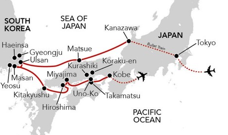 Map for Treasures of Japan & South Korea Cruise