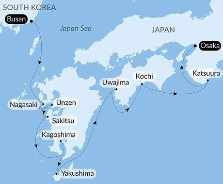 Map for Japan, Between Tradition and Modernity Luxury Cruise