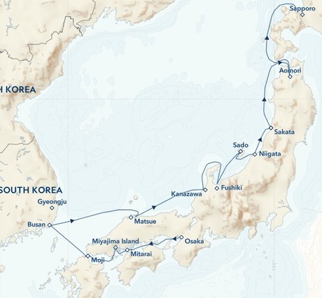 Map for Japan’s Western Shores: Ancient Traditions and Natural Beauty Small Ship Cruise