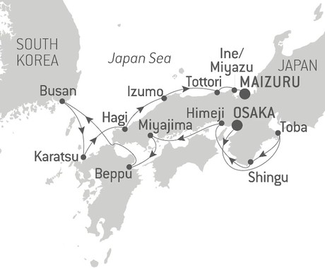 Map for Japanese Ancestral Traditions and Legendary Shrines - From Osaka To Maizuru