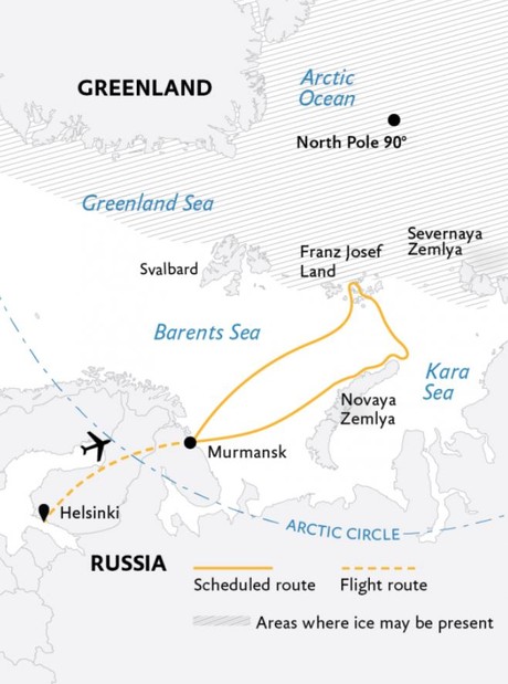 Map for Jewels of the Russian Arctic: Franz Josef Land & Novaya Zemlya