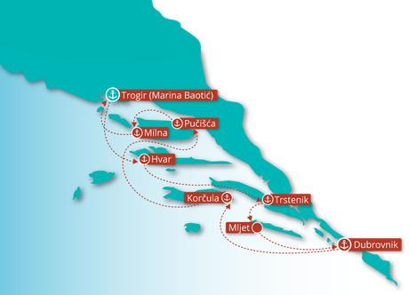 Map for Dalmatian Paradise - Luxury cruise from Trogir (Split) to Trogir via Dubrovnik