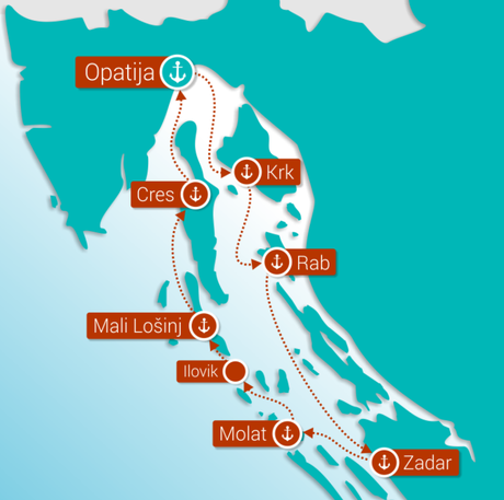 Map for Naturist Cruise from Opatija
