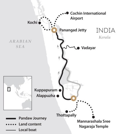 Map for Kerala Backwaters India Short Cruise