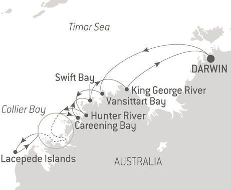 Map for Australia's Iconic Kimberley - Darwin to Darwin Luxury Cruise