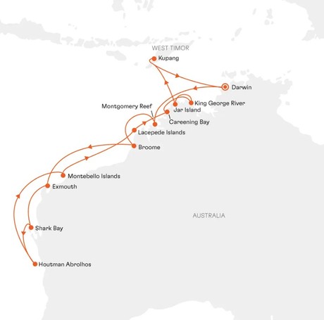 Map for Expedition Kimberley: a Region of Superlatives in Down Under